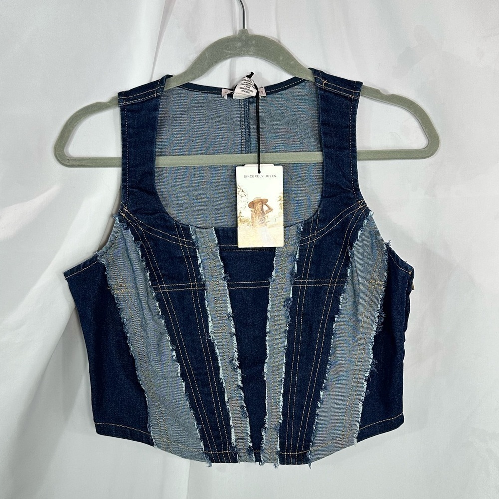 NWT Sincerely Jules denim distressed corset top size M